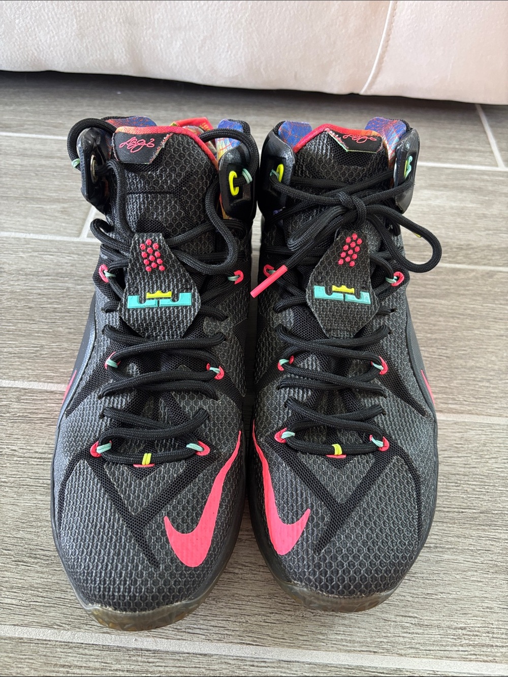 Nike Lebron 12 ‘Data’Sneakers with Pink and Neon Accents